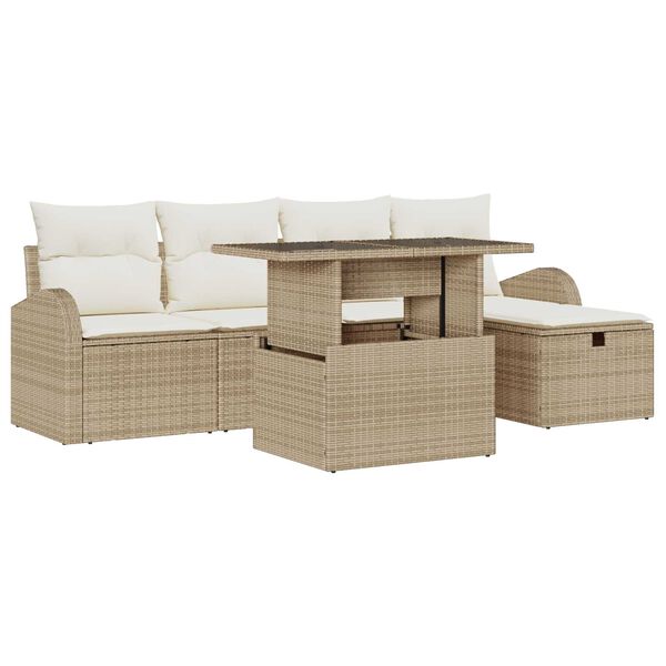 vidaXL Havesofa S&aelig;t med pude med opbevaring 6 pcs Beige Poly rattan