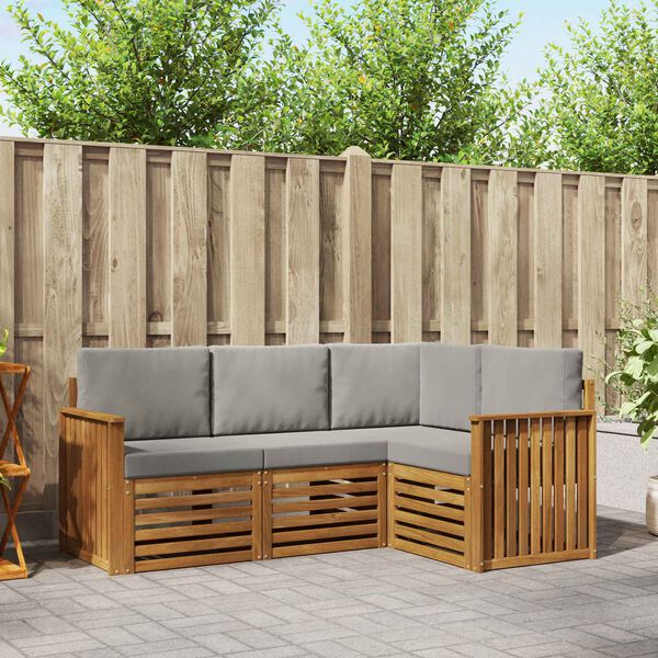 vidaXL Sofas&aelig;t med pude 4 pcs Naturlig og Lys Gr&aring; Massivt Akacietr&aelig;