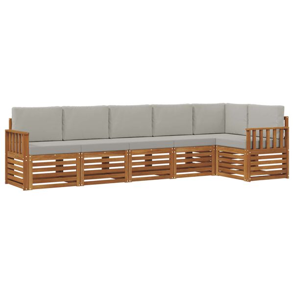 vidaXL Sofas&aelig;t med pude 6 pcs Naturlig og Lys Gr&aring; Massivt Akacietr&aelig;