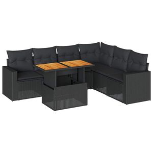 vidaXL sofas&aelig;t til haven 7 dele med hynder polyrattan sort