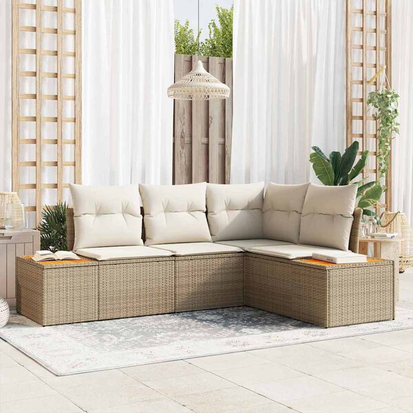 vidaXL Havesofa Sæt med pude 4 pcs Beige og creme Polyrattan