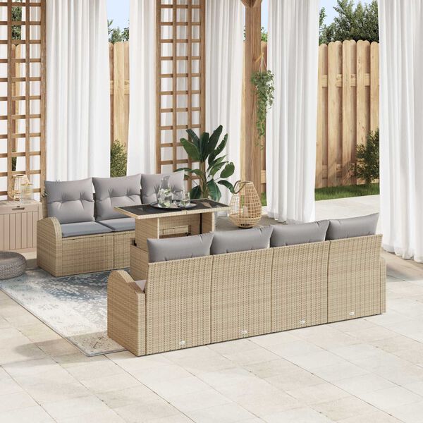 vidaXL Havesofa S&aelig;t med pude 8 pcs Beige Poly rattan