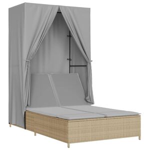 vidaXL solseng med tag og gardiner polyrattan beige