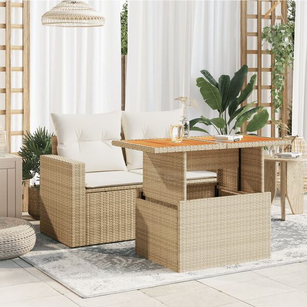 vidaXL havebord 100x55x73 cm polyrattan og akacietræ beige