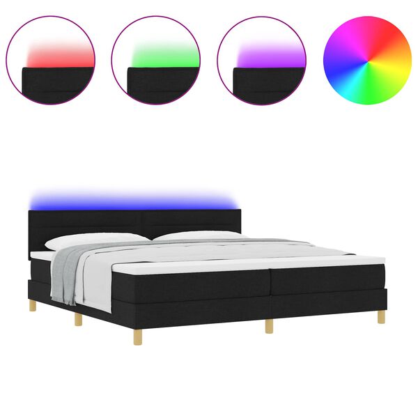 vidaXL LED Box Spring Bed med madras Sort 200 x 200 cm Stof