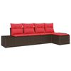 vidaXL Havesofa S&aelig;t med pude 5 pcs Brun polyrattan