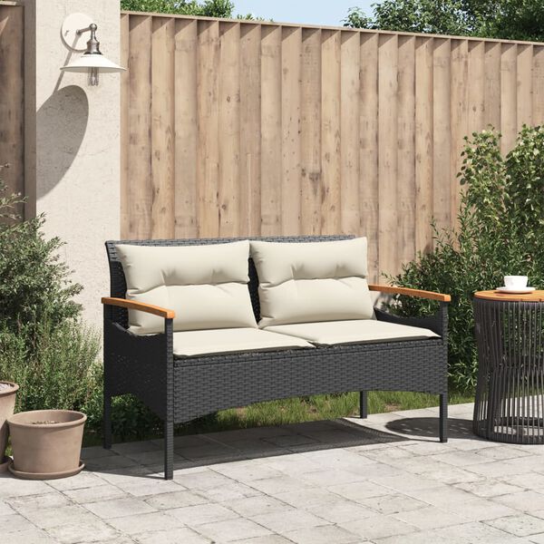 vidaXL haveb&aelig;nk med hynder 116x62,5x74 cm polyrattan sort