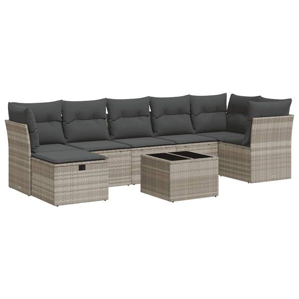 vidaXL sofas&aelig;t til haven 8 dele med hynder polyrattan lysegr&aring;