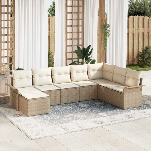 vidaXL Havesofa S&aelig;t med pude med opbevaring 8 pcs Beige Poly rattan