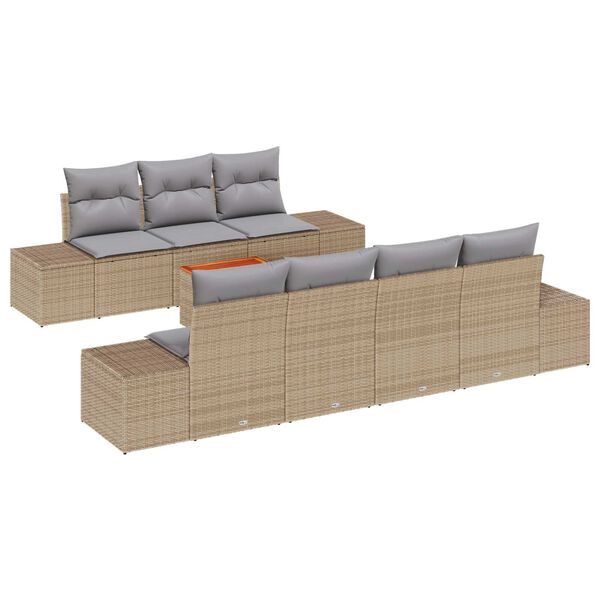 vidaXL Havesofa Sæt med pude 8 pcs Beige polyrattan