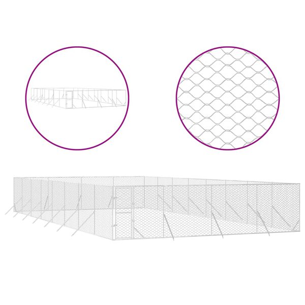 vidaXL udend&oslash;rs hundeg&aring;rd 8x16x2 m galvaniseret st&aring;l s&oslash;lvfarvet