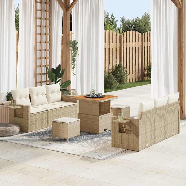 vidaXL Havesofa S&aelig;t med pude 9 pcs Beige polyrattan