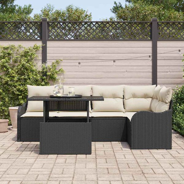 vidaXL Havesofa S&aelig;t med pude med pude 6 pcs Sort Poly Rattan