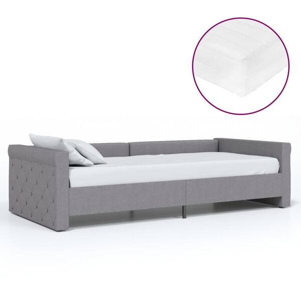 vidaXL daybed med madras og USB 90x200 cm stof lysegr&aring;
