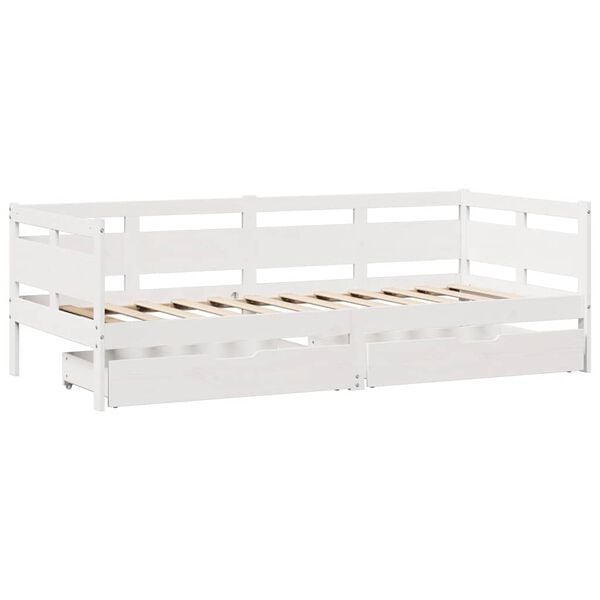 vidaXL daybed med skuffer 90x200 cm massivt fyrretræ hvid