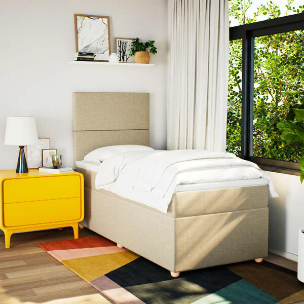 vidaXL kontinentalseng med madras 90x190 cm stof cremefarvet