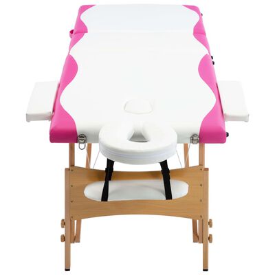 vidaXL sammenfoldeligt massagebord med træstel 3 zoner hvid og lyserød