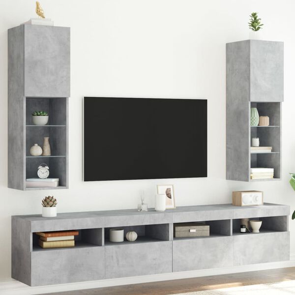 vidaXL tv-borde 2 stk. med LED-lys 30,5x30x102 cm betongr&aring;