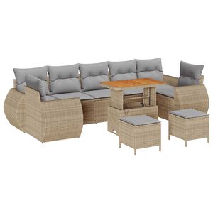 vidaXL Havesofa S&aelig;t 10 stk. 7-Antal s&aelig;der Beige og lys gr&aring; polyrattan