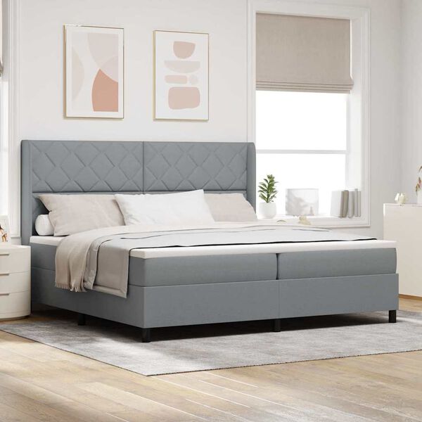 vidaXL LED Box Spring Bed med madras Lysegr&aring; 200 x 200 cm Stof