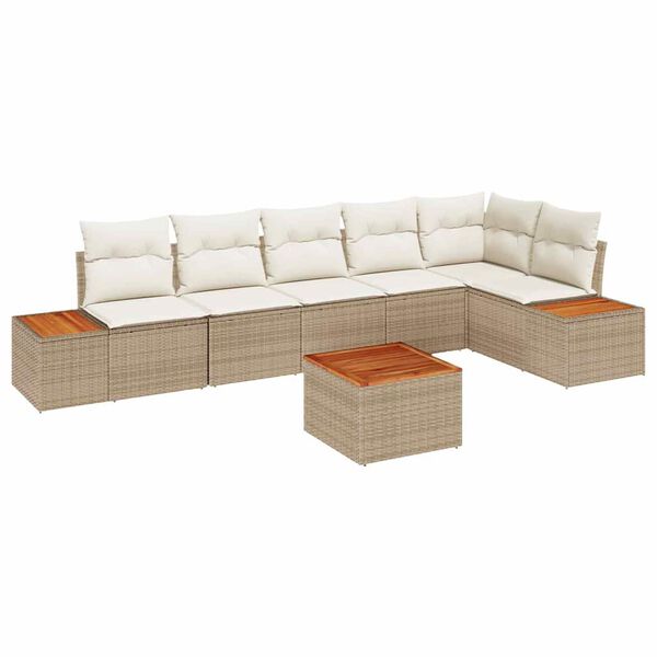 vidaXL Havesofa S&aelig;t med pude 7 pcs Beige Poly rattan