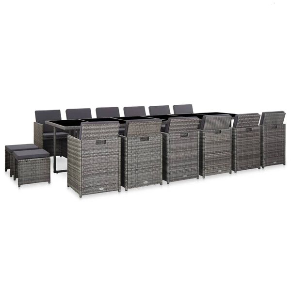 vidaXL udend&oslash;rs spisebordss&aelig;t med hynder 17 dele polyrattan gr&aring;