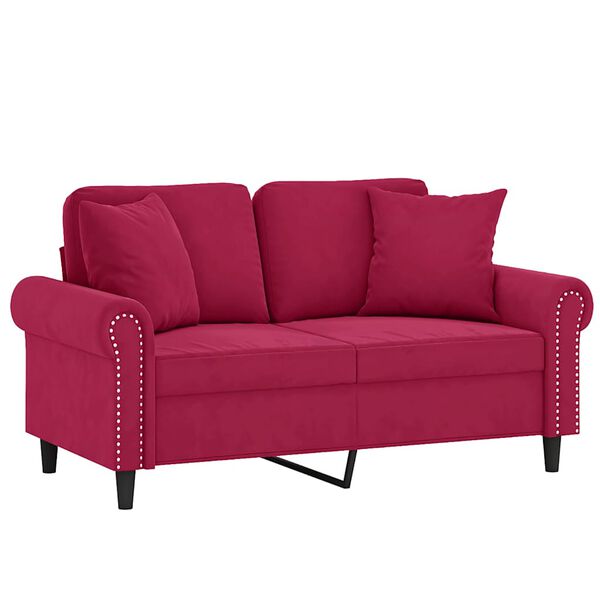 vidaXL 2-personers sofa med pyntepuder 120 cm velour vinr&oslash;d