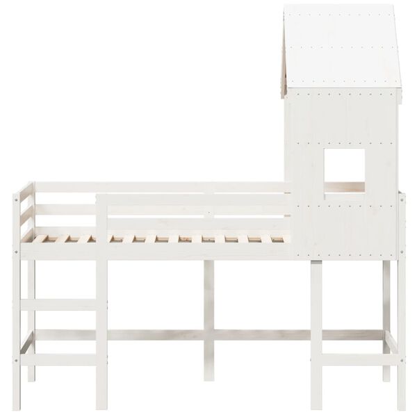 vidaXL h&oslash;jseng med stige og tag 90x200 cm massivt fyrretr&aelig; hvid