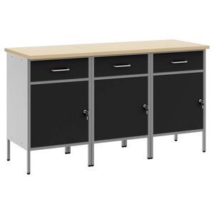 vidaXL Arbejdsskab med skuffe 3 pcs Sort og gr&aring; 150 x 55 x 85 cm