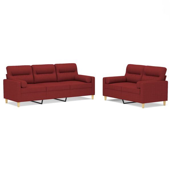 vidaXL sofas&aelig;t 2 dele med pyntepuder og hynder stof Vinr&oslash;d