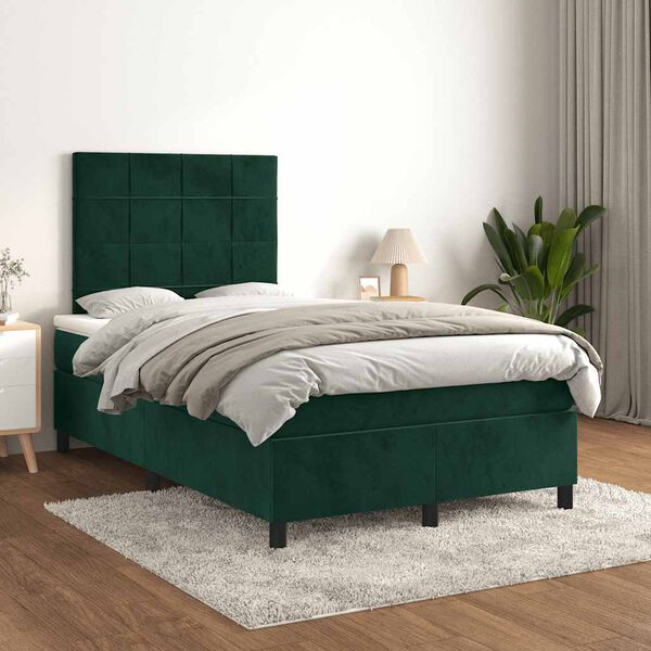 vidaXL kontinentalseng med madras 120x190 cm velour m&oslash;rkegr&oslash;n