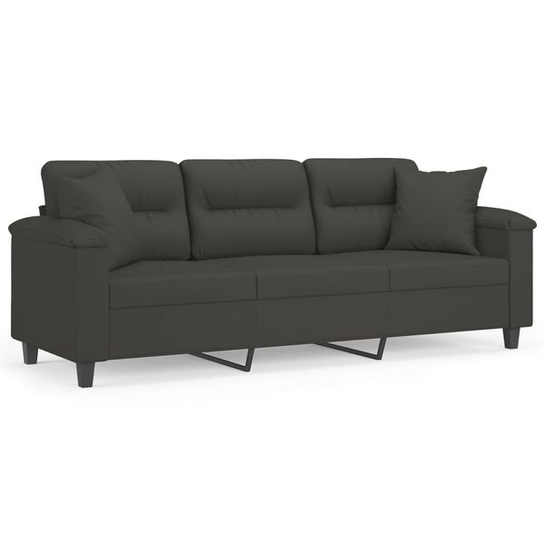 vidaXL 3-personers sofa m. puder hynder 180 cm mikrofiberstof m&oslash;rkegr&aring;