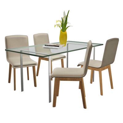 vidaXL spisebordsstole 4 stk. beige stof massivt egetræ