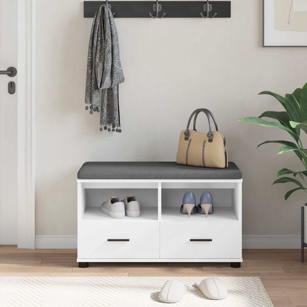 vidaXL Hallb&aelig;nk Hvid 80 x 38 x 46 cm Partikelplade og Polsterstof