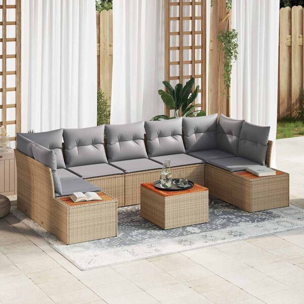 vidaXL Havesofa S&aelig;t med pude 8 pcs Beige Poly rattan