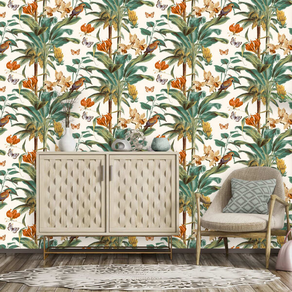 DUTCH WALLCOVERINGS tapet Tropical Palm gr&oslash;n og orange
