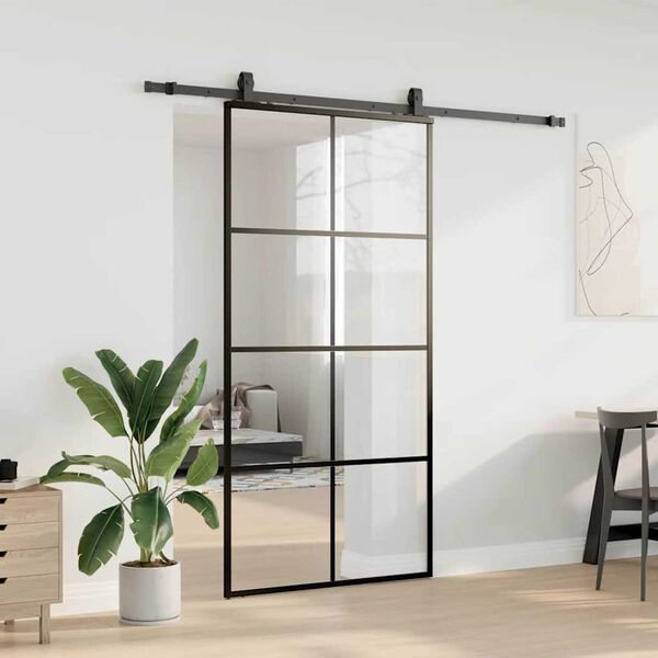 vidaXL skyded&oslash;r med hardwares&aelig;t 102,5x205 cm ESG glas sort