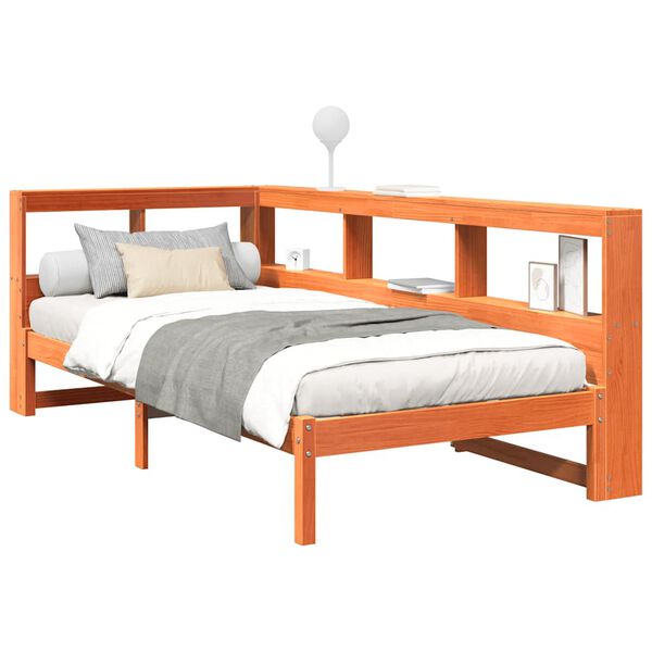 vidaXL seng med reol uden madras 90x190 cm massivt fyrretr&aelig; gyldenbrun