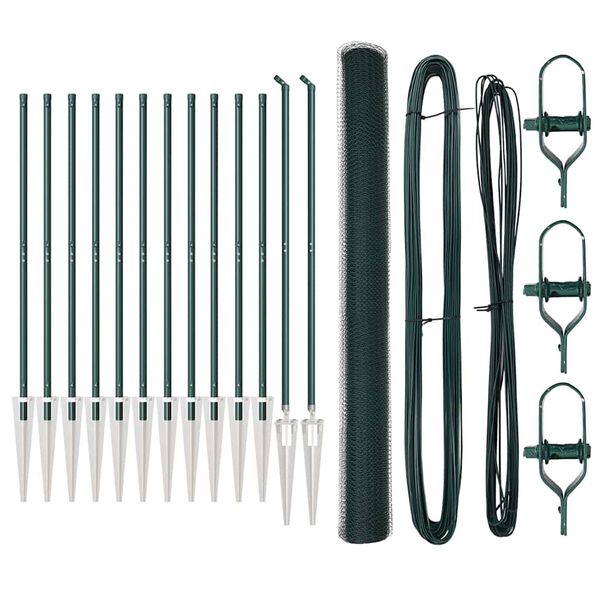 vidaXL Hegn med stolper Gr&oslash;n 1.5 x 25 m PVC-belagte st&aring;l