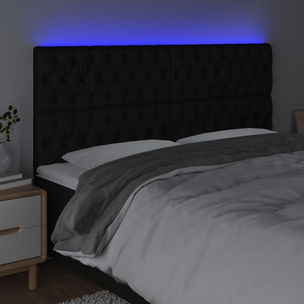 vidaXL sengegavl med LED-lys 200x7x118/128 cm stof sort