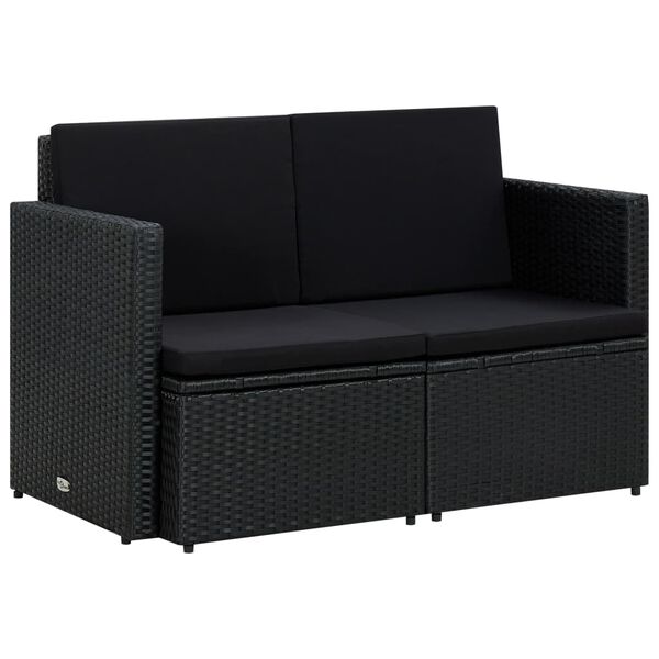 vidaXL 2-personers havesofa med hynder polyrattan sort