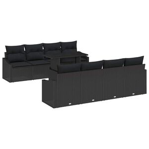 vidaXL Havesofa S&aelig;t med pude med opbevaring 9 pcs Sort polyrattan