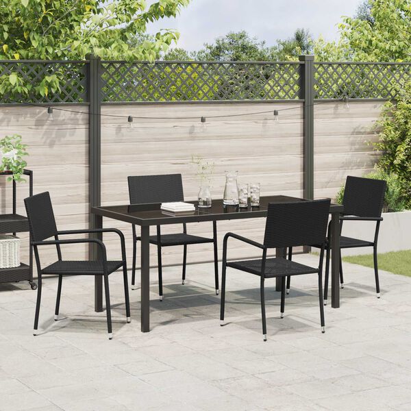 vidaXL Have Spisebordss&aelig;t med pude 5 pcs Sort polyrattan