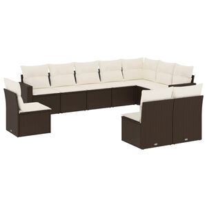 vidaXL sofas&aelig;t til haven 10 dele med hynder polyrattan brun