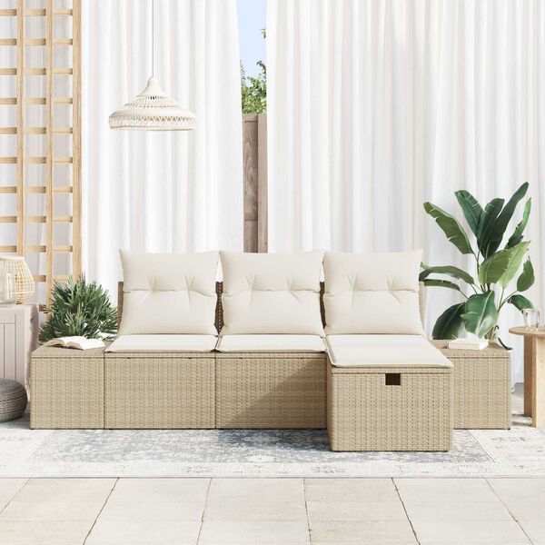 vidaXL Havesofa S&aelig;t med pude 4 pcs Beige Poly rattan