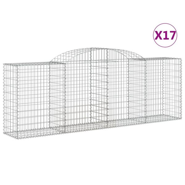 vidaXL buede gabionkurve 17 stk. 300x50x100/120 cm galvaniseret jern
