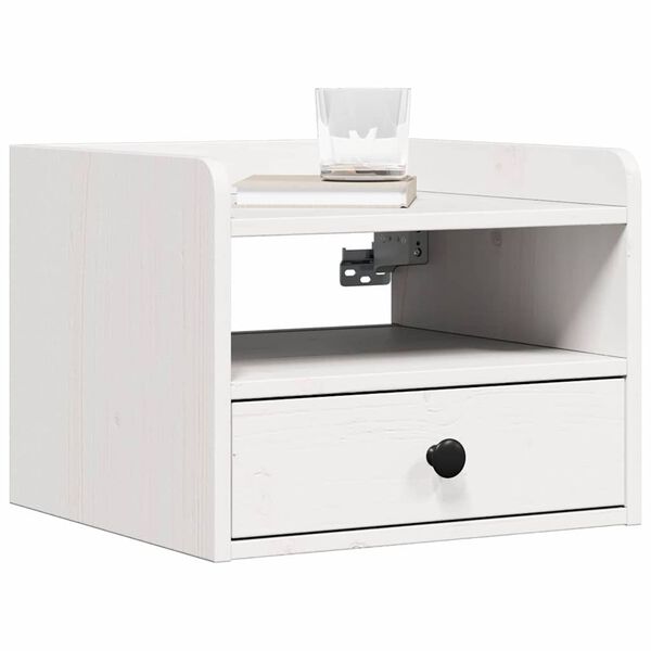 vidaXL Sengebord med skuffe Hvid 38 x 36 x 29,5 cm Massivt fyrretræ