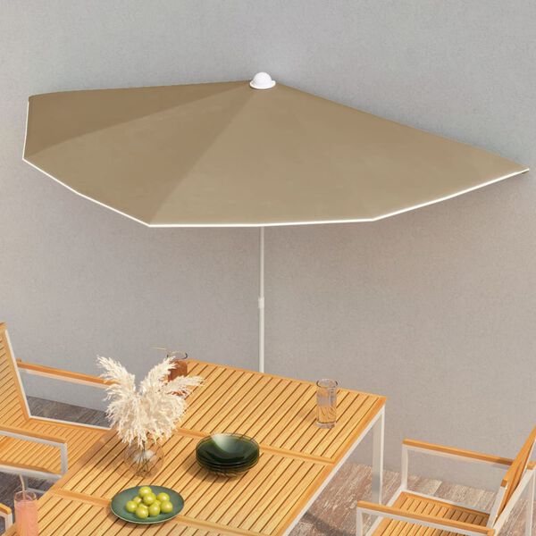 vidaXL halv parasol med stang 180x90 cm gråbrun