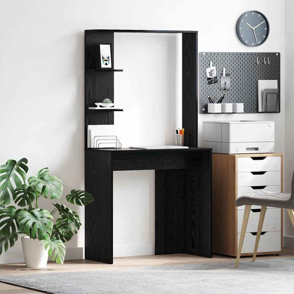 vidaXL Bord med hylde Sort eg 78,5 x 37 x 154,5 cm Konstrueret tr&aelig;