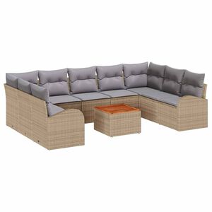 vidaXL Havesofa S&aelig;t med pude 10 pcs Beige polyrattan
